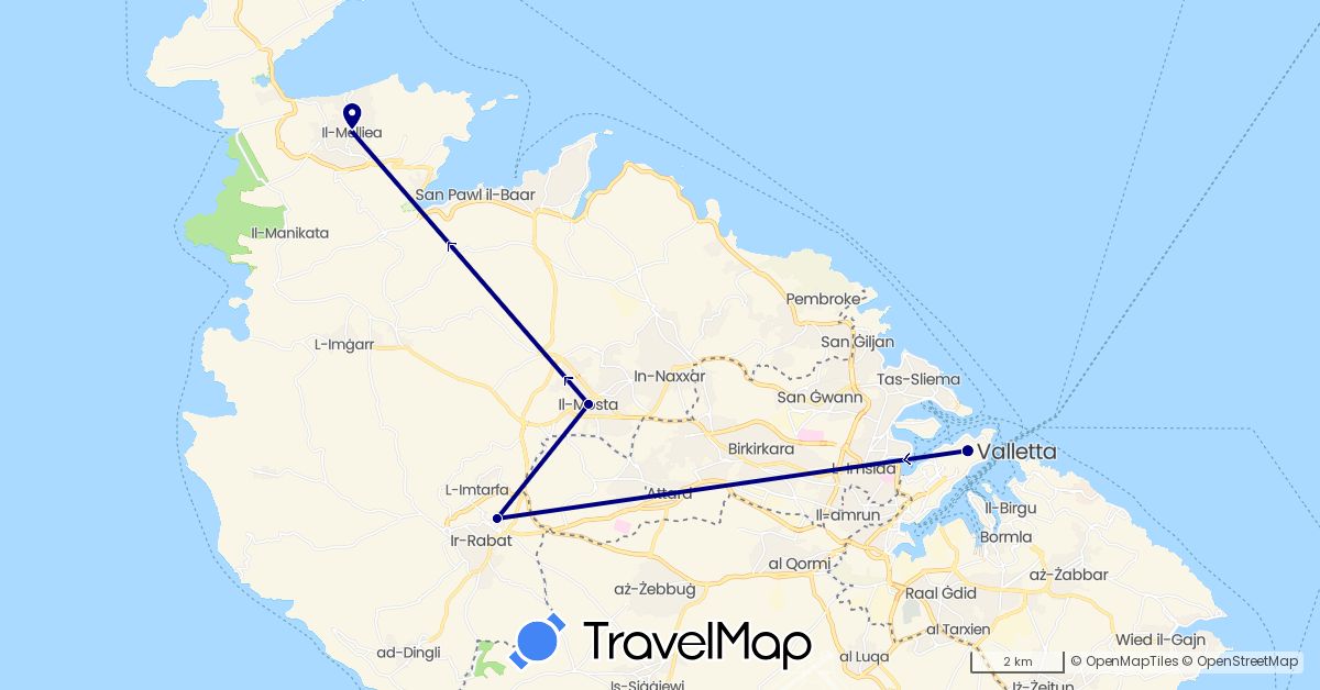 TravelMap itinerary: driving in Malta (Europe)