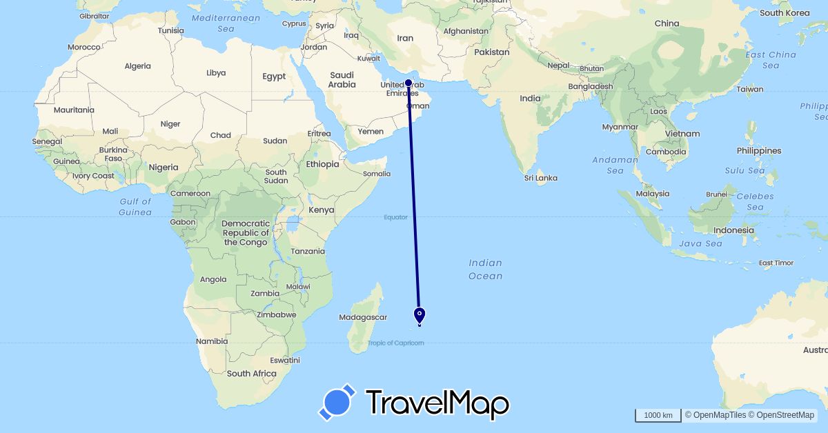 TravelMap itinerary: driving in United Arab Emirates, Mauritius (Africa, Asia)