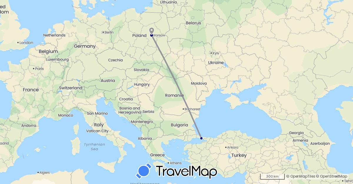 TravelMap itinerary: driving, plane in Poland, Turkey (Asia, Europe)