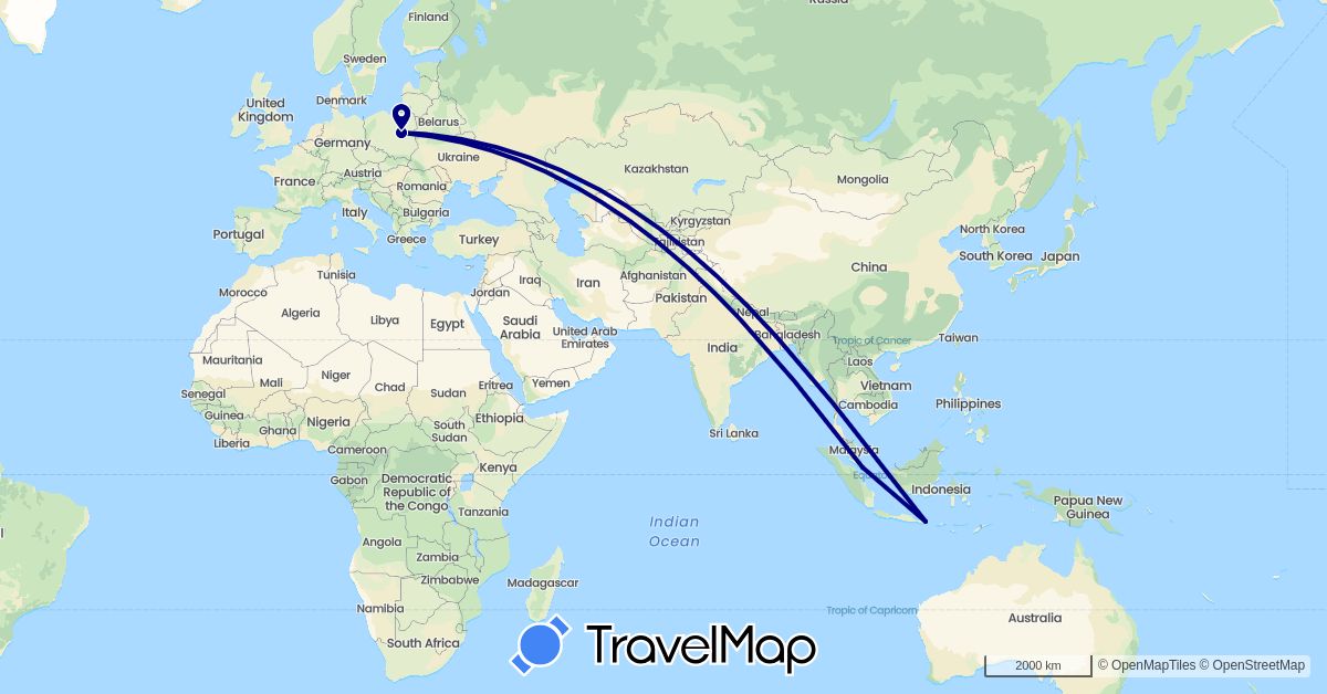 TravelMap itinerary: driving in Indonesia, Poland, Singapore (Asia, Europe)