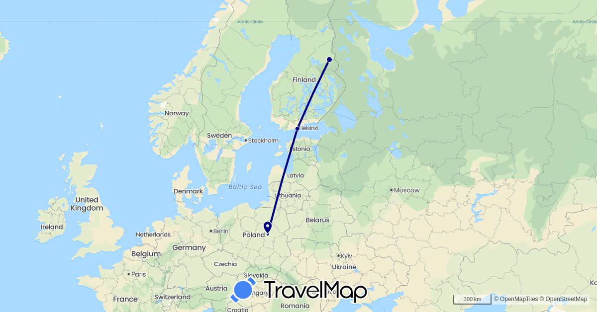 TravelMap itinerary: driving in Finland, Poland (Europe)