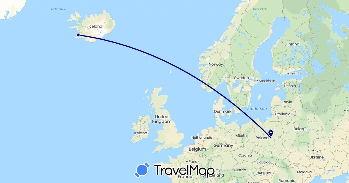 TravelMap itinerary: driving in Iceland, Poland (Europe)