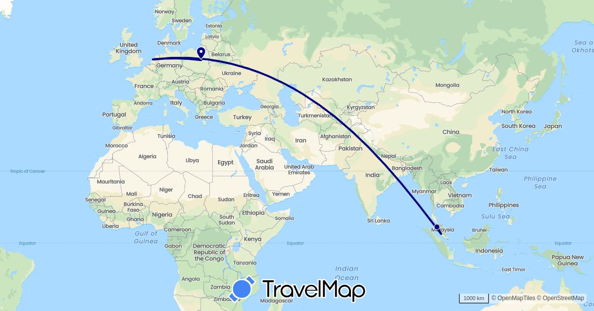 TravelMap itinerary: driving in Malaysia, Netherlands, Poland (Asia, Europe)