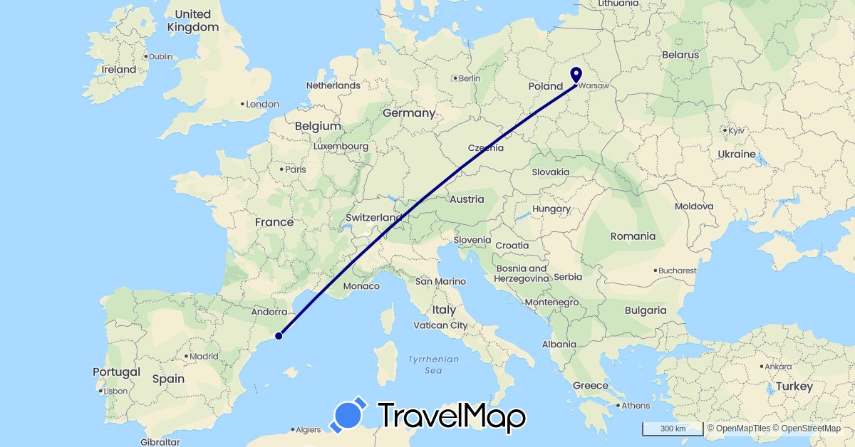 TravelMap itinerary: driving in Spain, Poland (Europe)