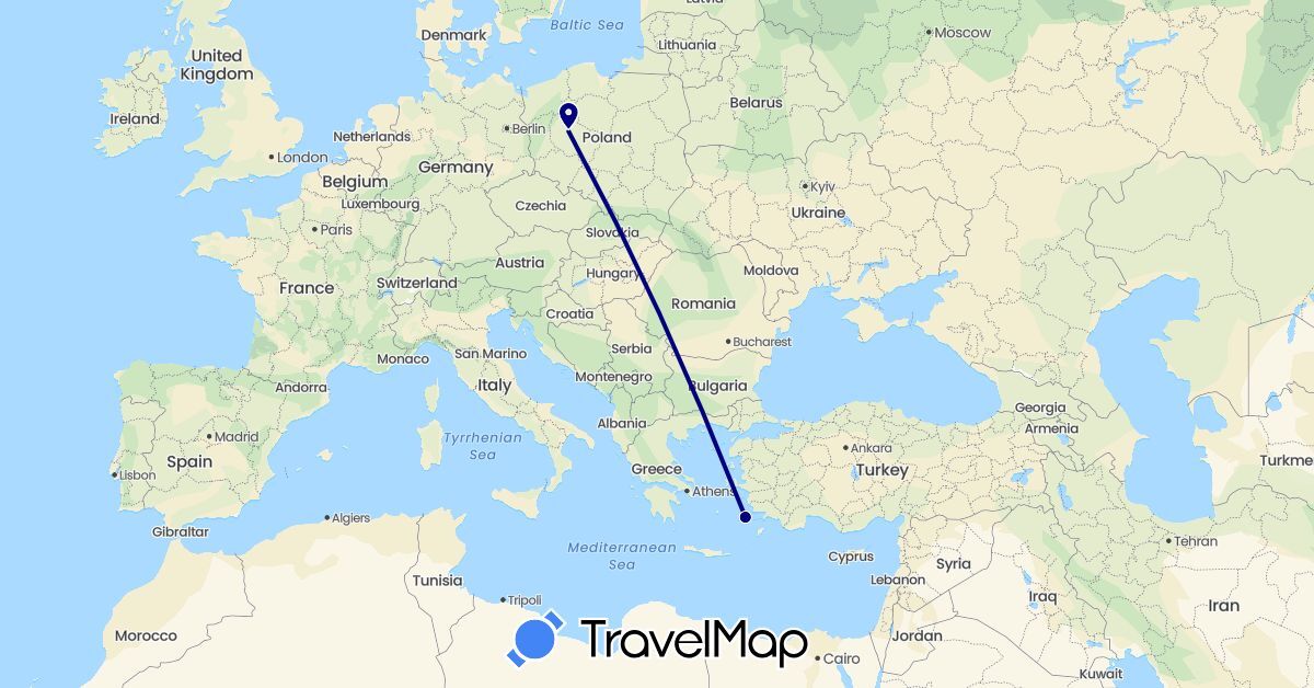 TravelMap itinerary: driving in Greece, Poland (Europe)