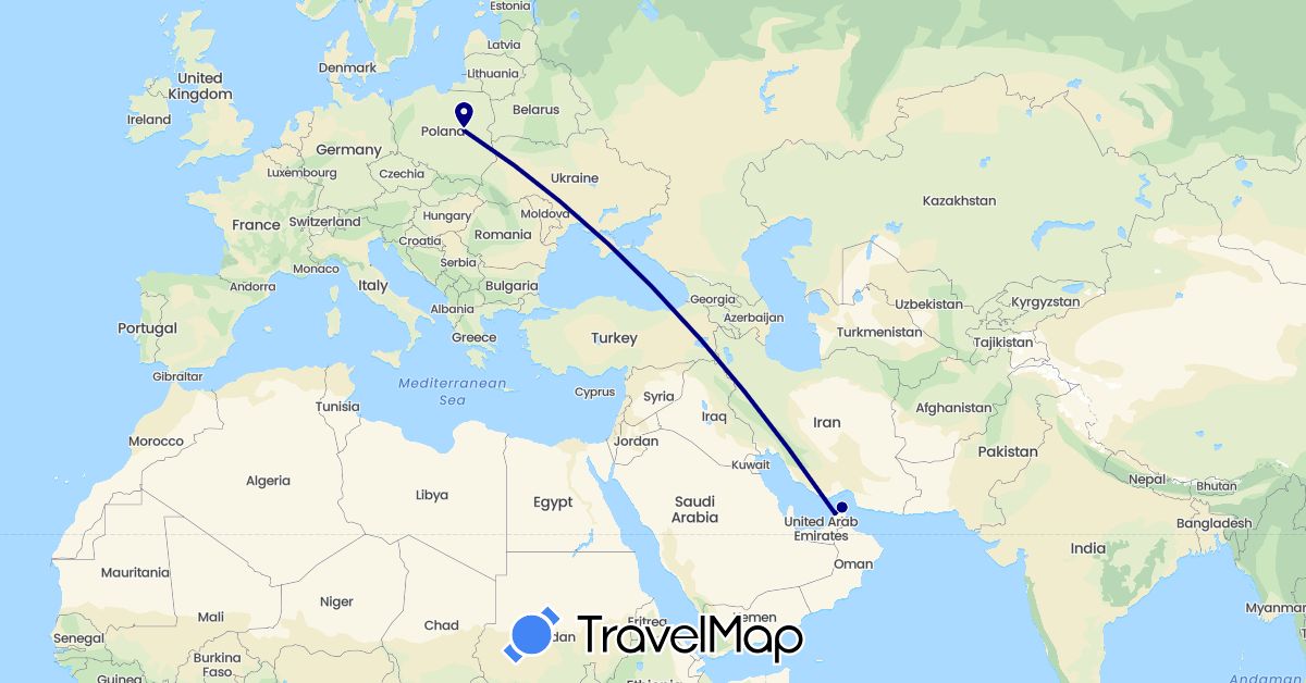 TravelMap itinerary: driving in United Arab Emirates, Poland (Asia, Europe)