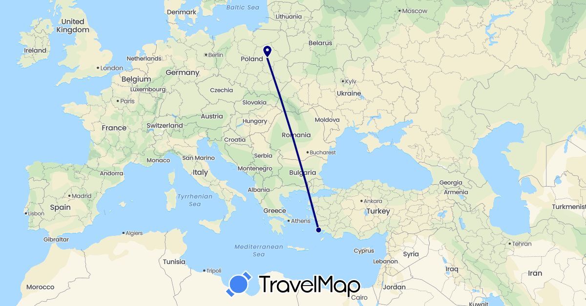 TravelMap itinerary: driving in Poland, Turkey (Asia, Europe)
